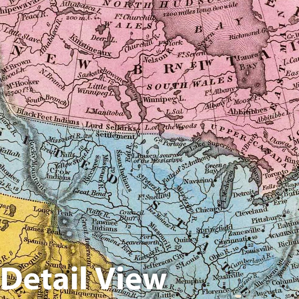 North America, 1839 - Mitchell's School Atlas Map Print
