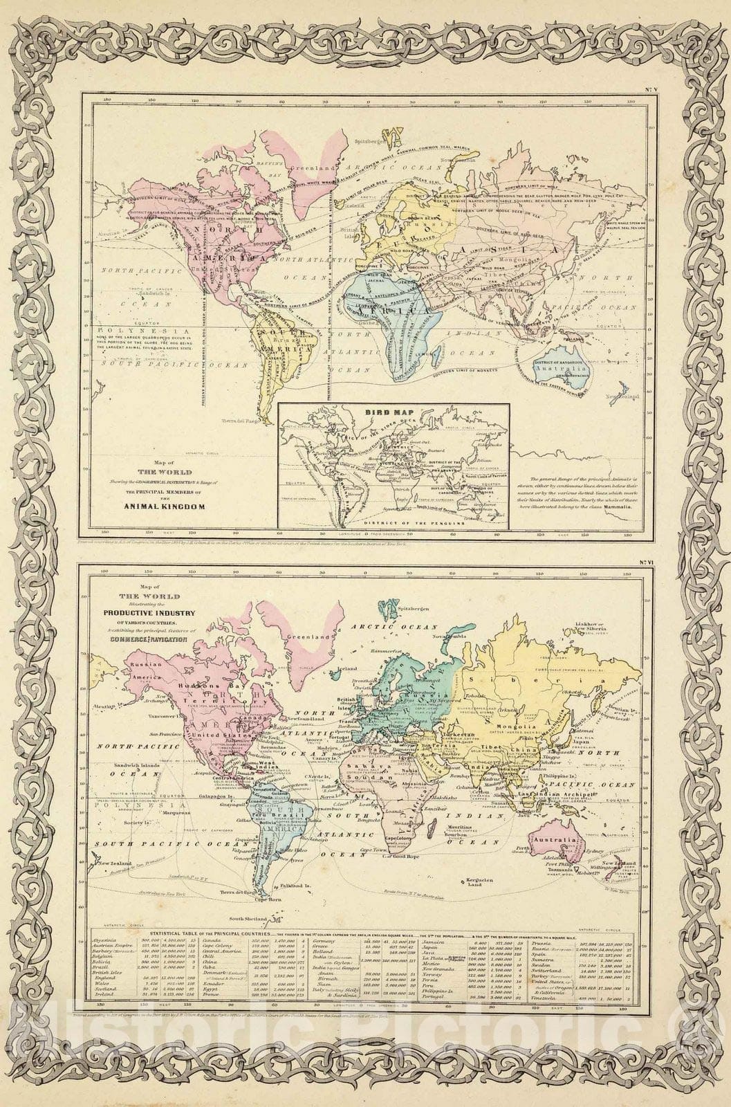 Historic Map : Map of The World Showing The Animal Kingdom Commerce And Navigation, 1856 - Vintage Wall Art
