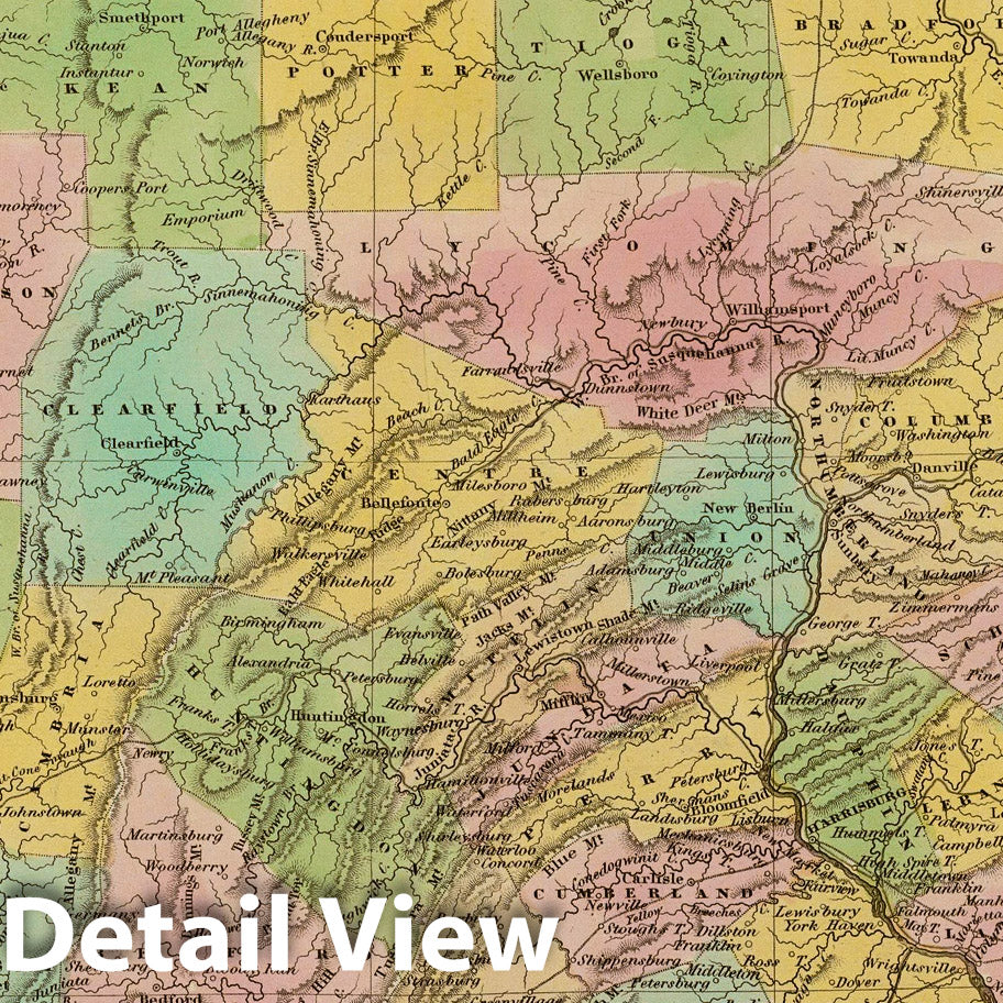 Pennsylvania, 1838 - Historical Map Print from Bradford's Atlas