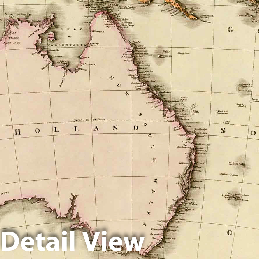 Australasia, 1813 - Historical Map Print from Pinkerton's Atlas