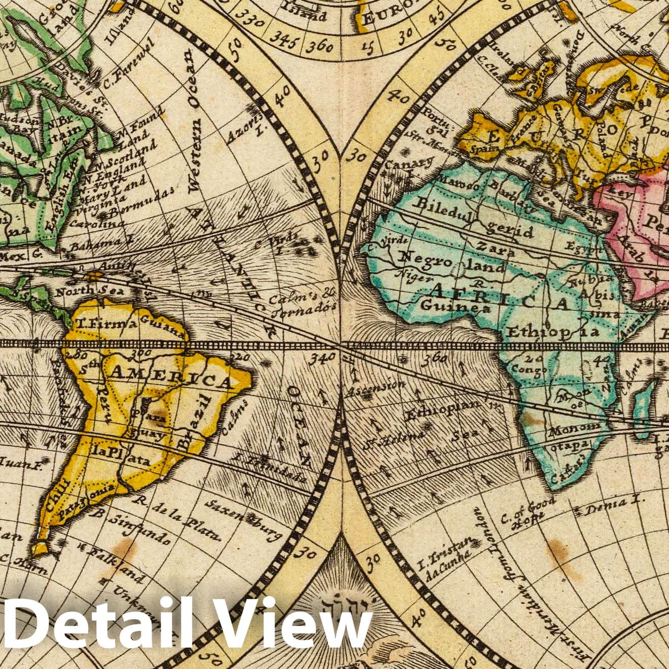World Map with Trade Winds - River Map, 1736 - Herman Moll Atlas Plate