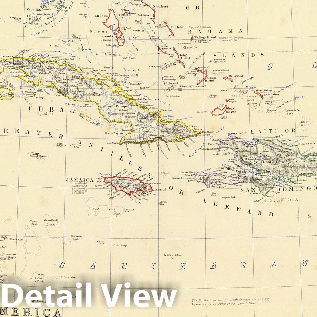West Indies and Central America - Boundary Map, 1861 - Keith Johnston Atlas