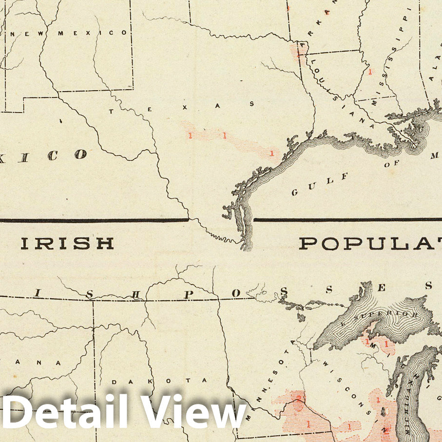 Indiana Population - German and Irish, 1876 - Historical Map Print
