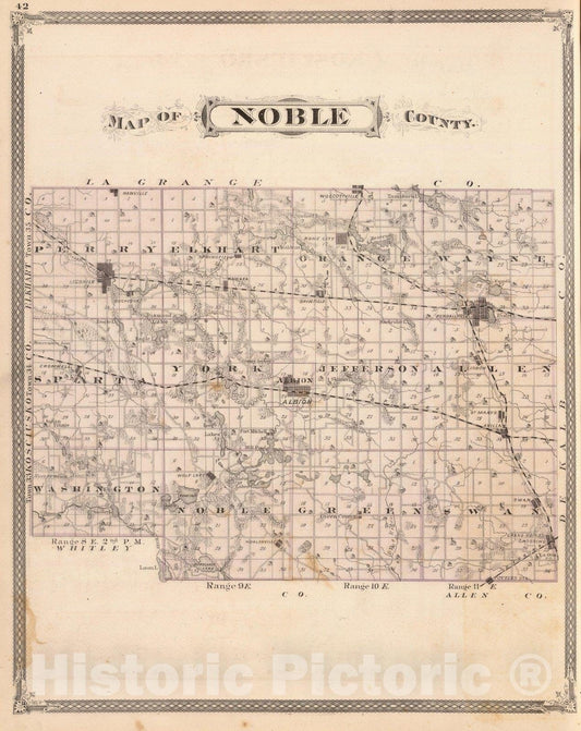 Historic Map : Map of Noble County, 1876 - Vintage Wall Art
