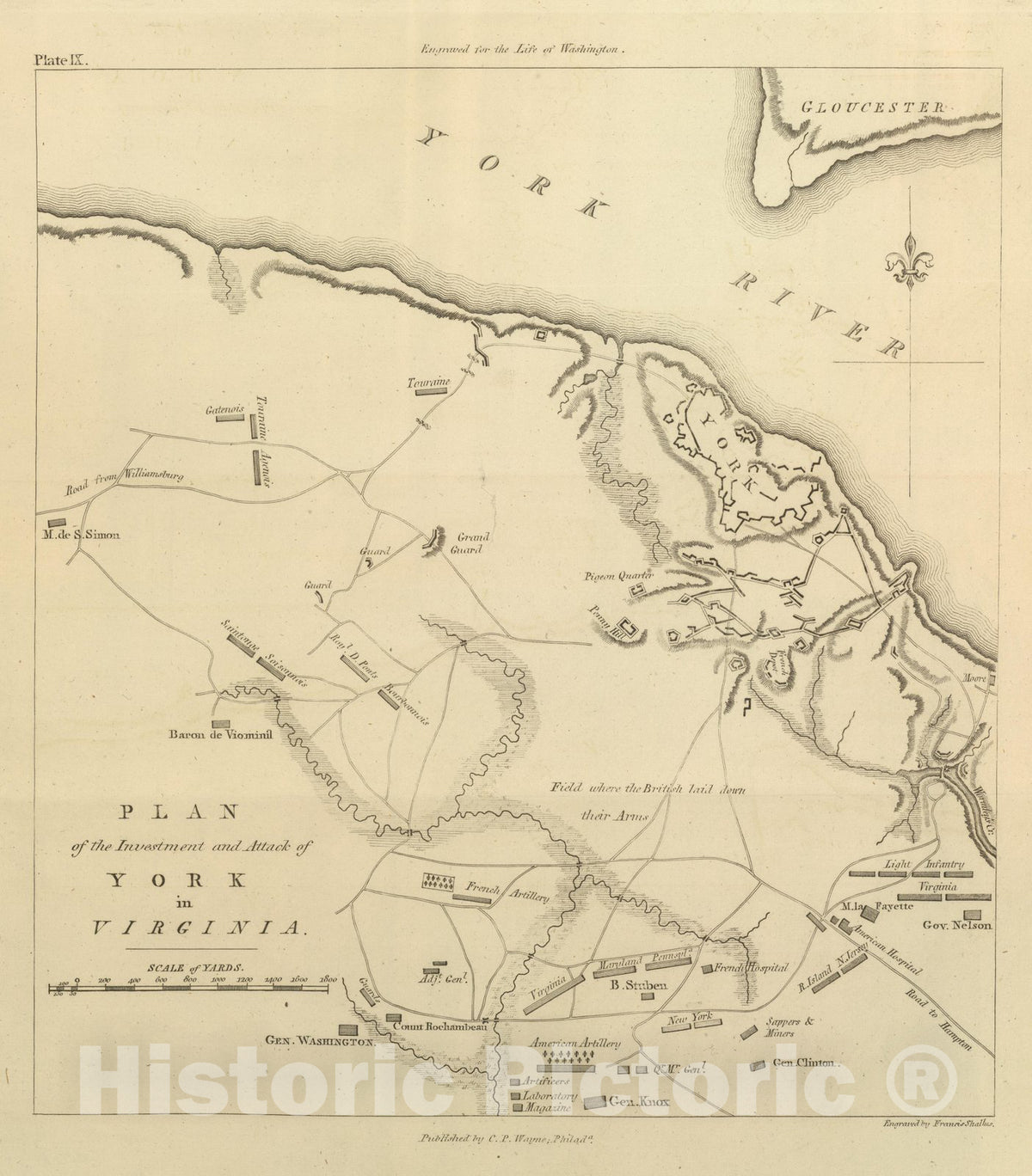 Historic Map : Historical Atlas Map, Investment and Attack of York in Virginia. 1807 - Vintage Wall Art