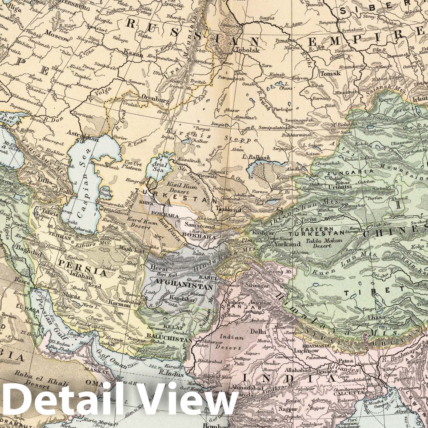 Asia and Europe - River Map, 1892 - Historical Map Print