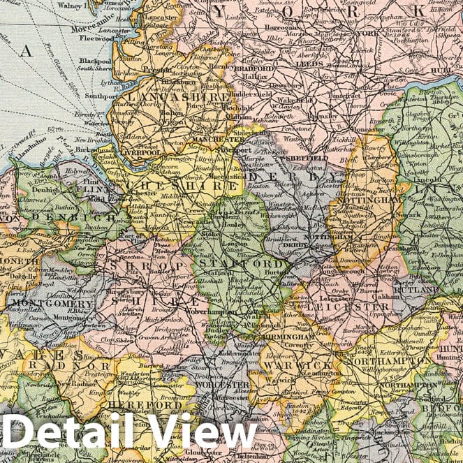 England and Wales - Railroad Map, 1892 - Historical Map Print