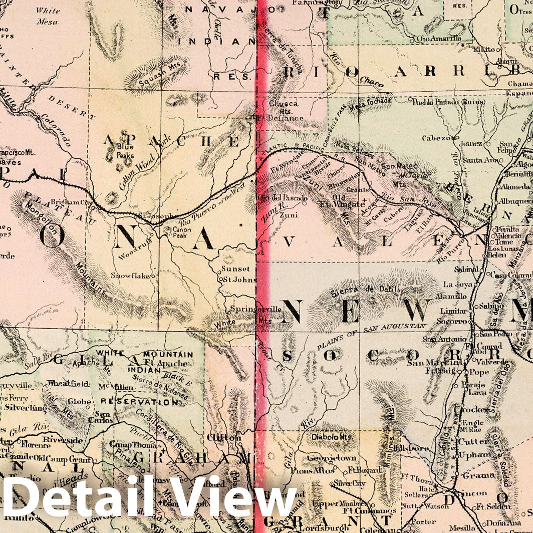 Arizona and New Mexico - Railroad Map, 1884 - Historical Atlas Print