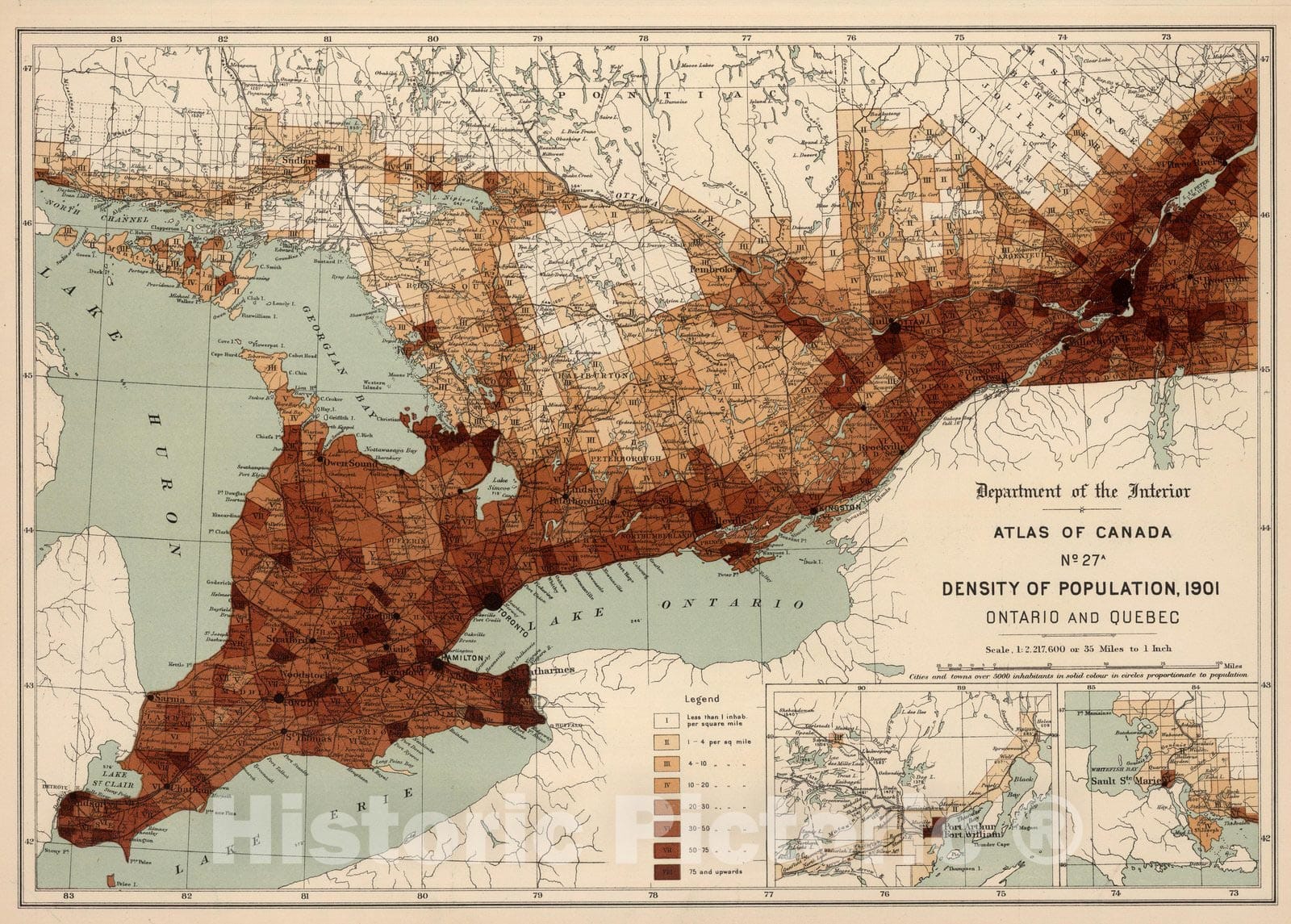 Ontario and Quebec Population Density 1906 Historical Map Print