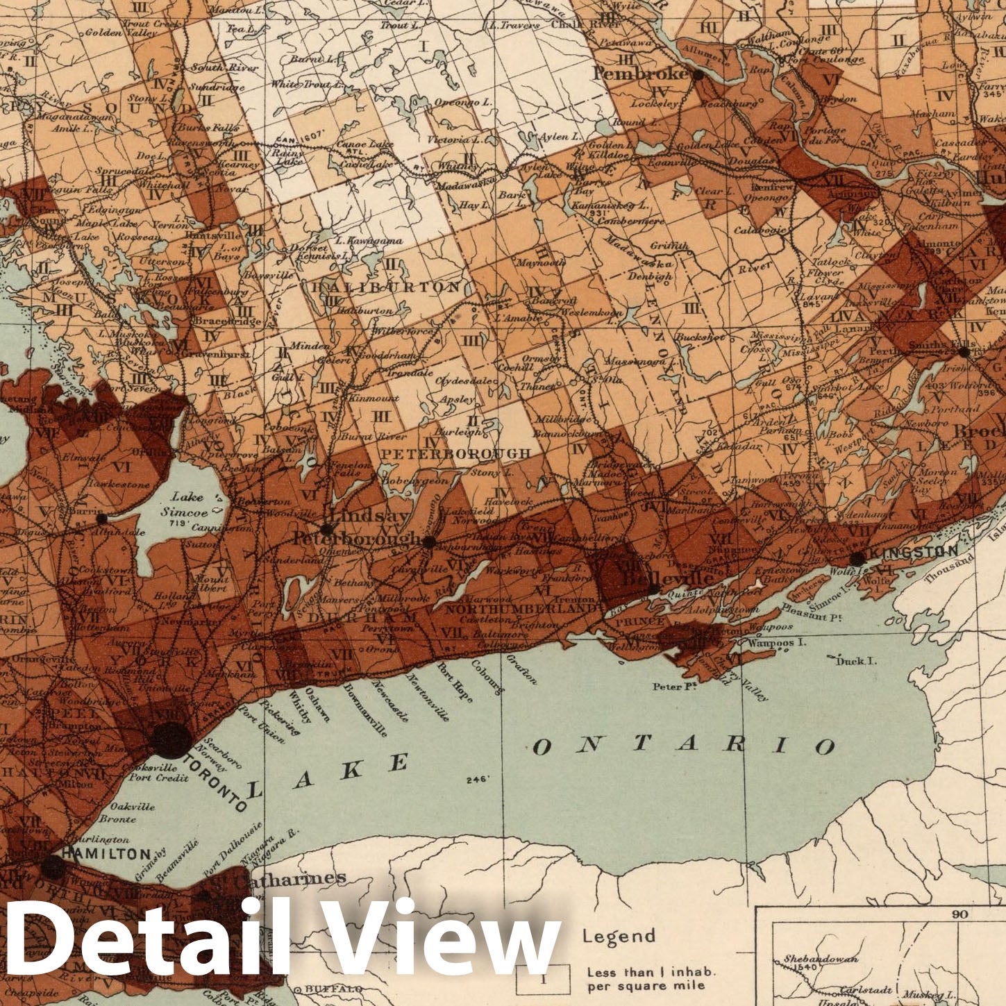 Ontario and Quebec Population Density 1906 Historical Map Print