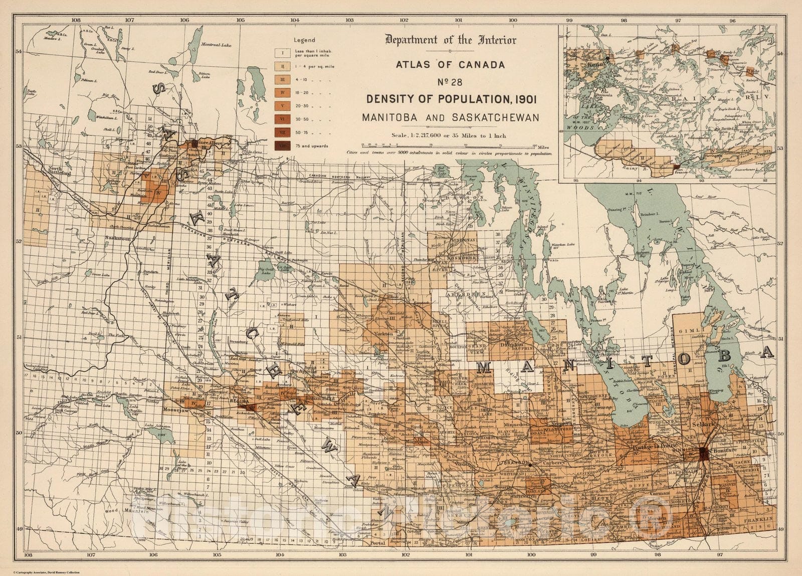 Historic Map : No. 28, Density of population, 1901; Manitoba and Saskatchewan 1906 - Vintage Wall Art