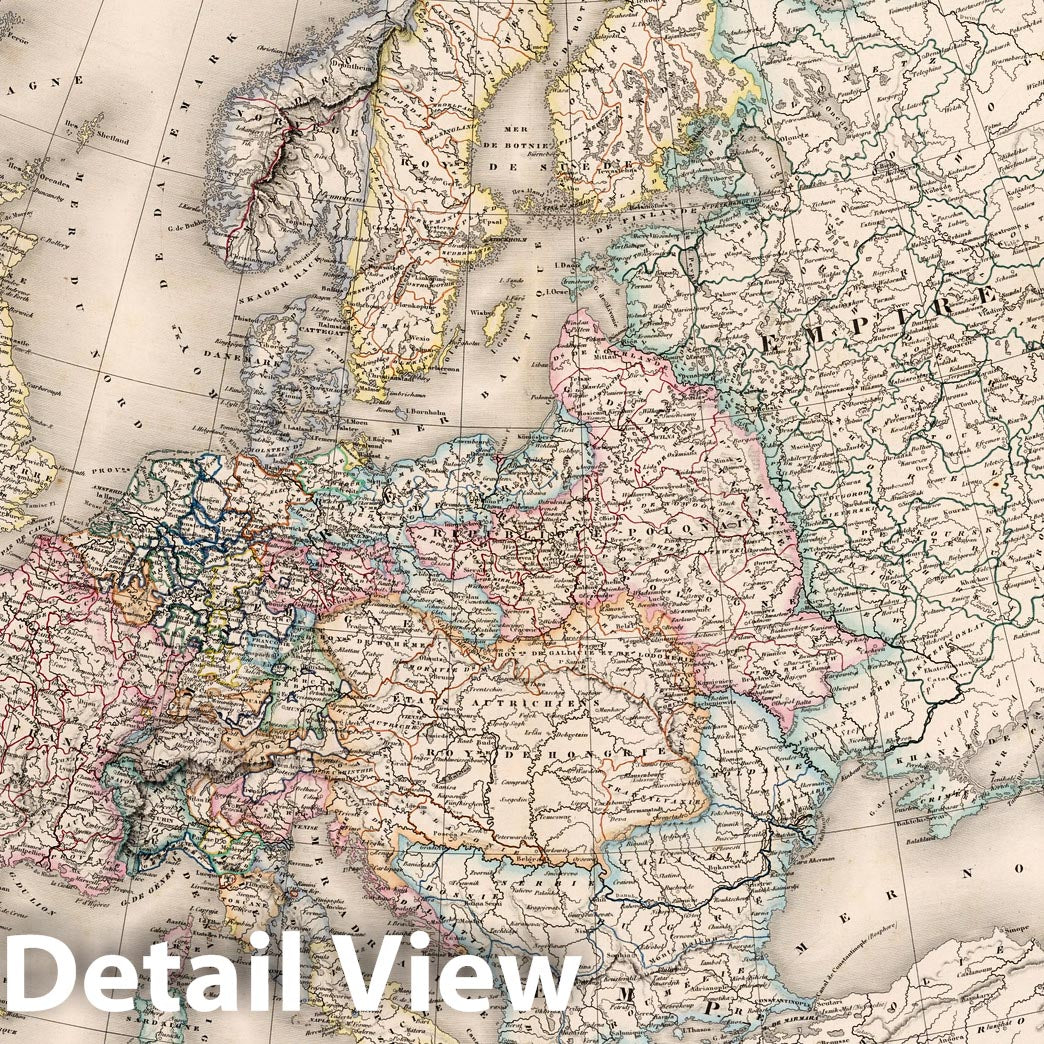 Europe - River Map, 1864 - Historical Map Print