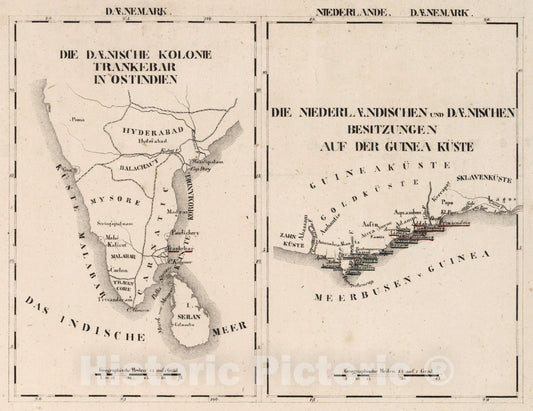 Historic Map : Guinea, East Indies V.1:1-5: V:1. Daenemark, Niederlande 1825 , Vintage Wall Art