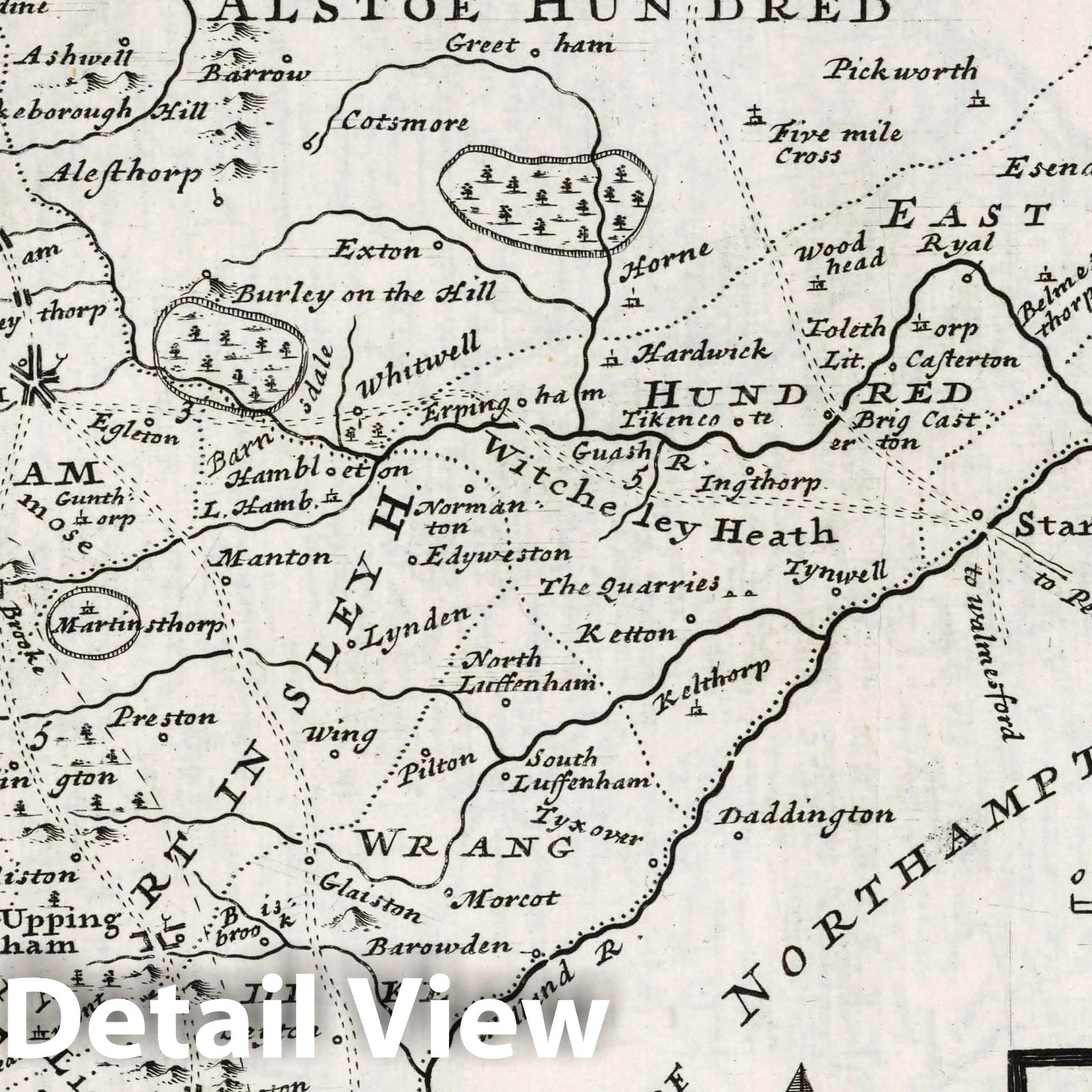 Rutlandshire - Road Map, 1724 by Herman Moll - Historical Map Print