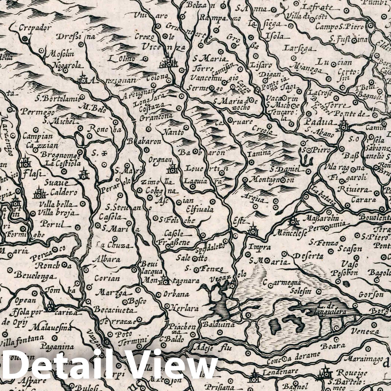 Verona, Vicenza and Padua, Italy - River Map, 1636