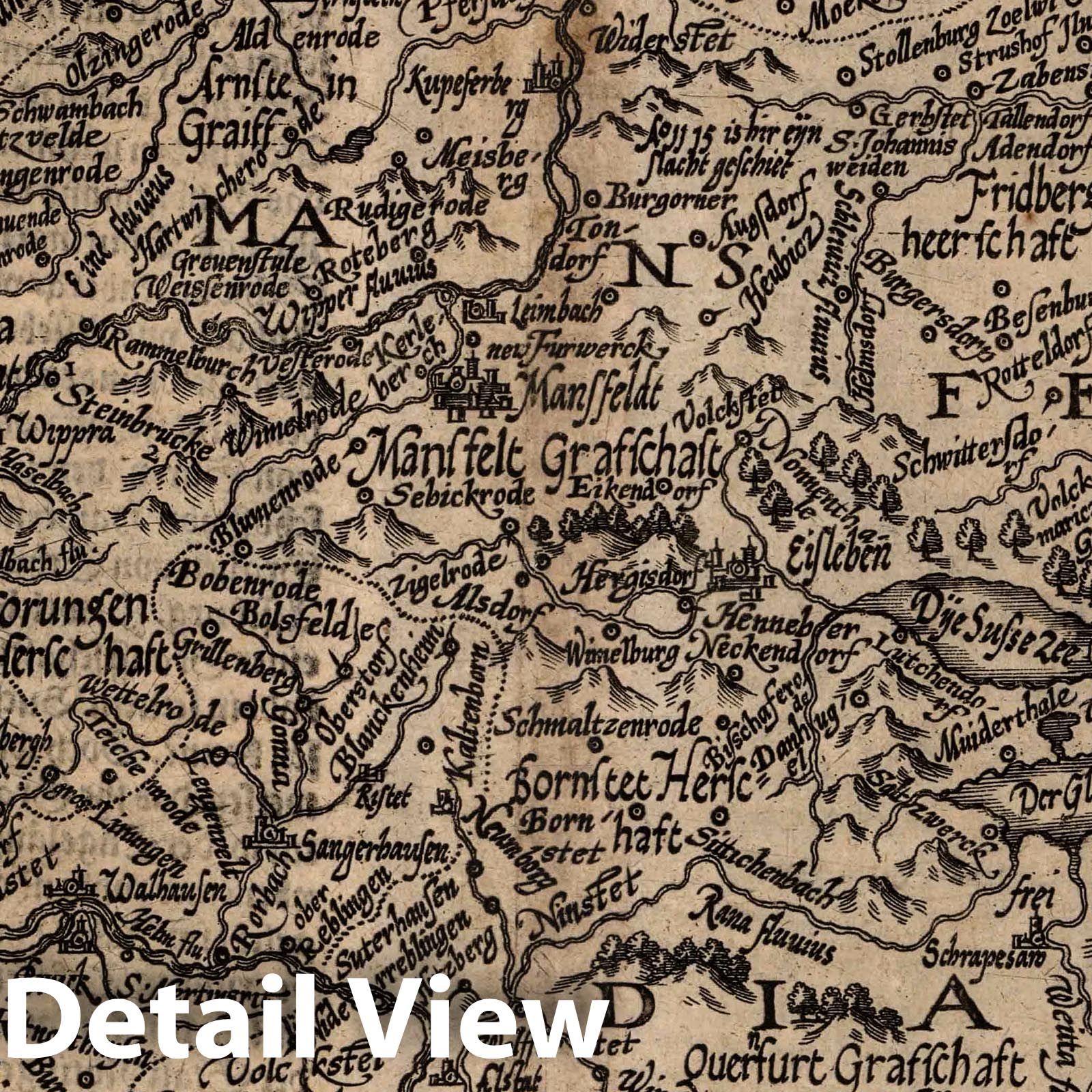 Historic Map : Germany, Saxony21. Mansfeldiae Comitatus desriptio. 1600 , Vintage Wall Art