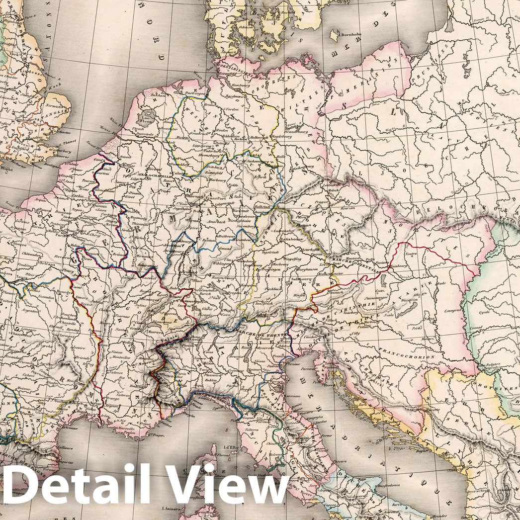 Empire of Charlemagne, Eighth Century - 1863 Atlas Map Print