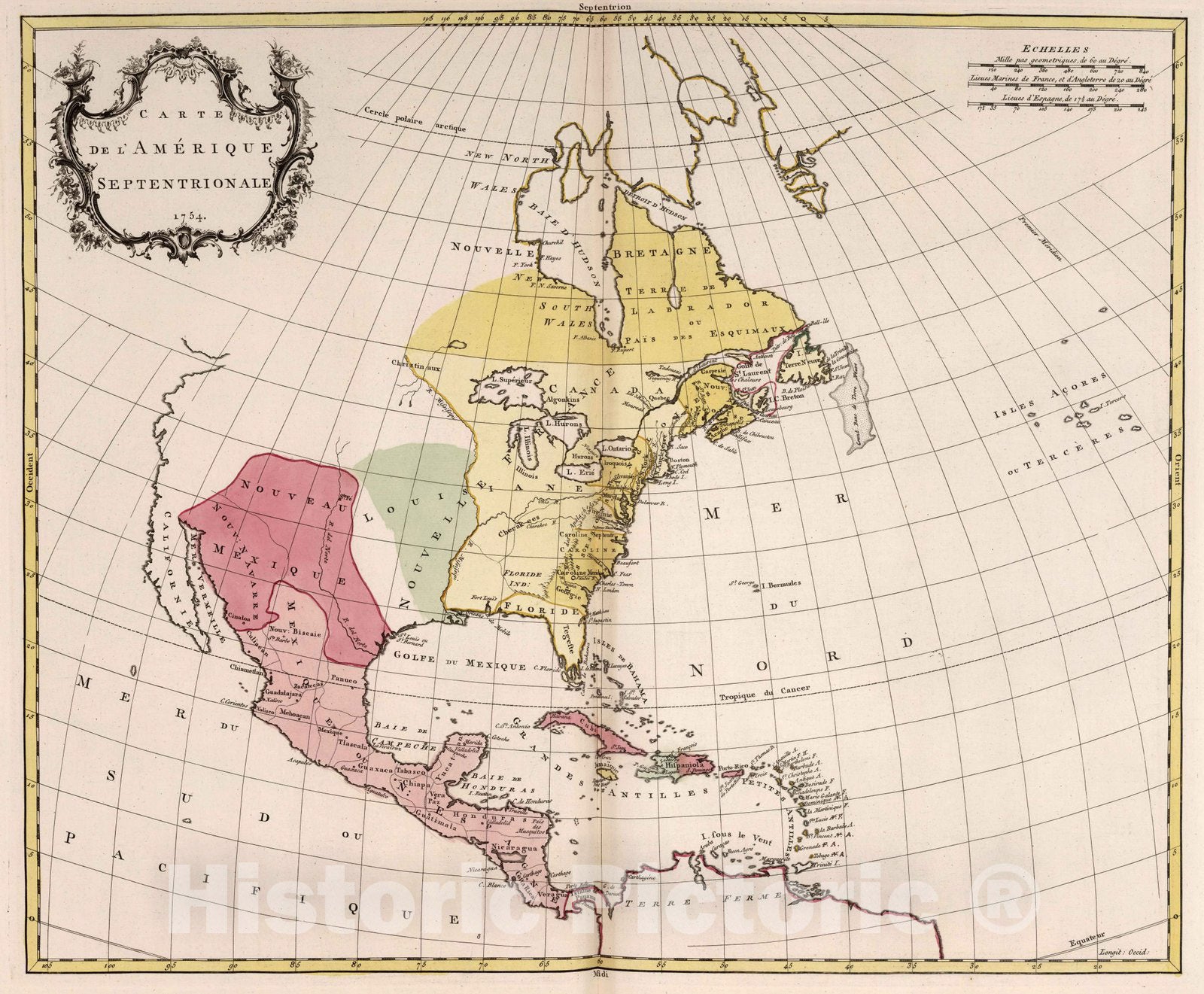 Historic Map : World Atlas Map, Amerique Septentrionle. 1754 - Vintage Wall Art