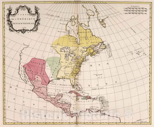 Historic Map : World Atlas Map, Amerique Septentrionle. 1754 - Vintage Wall Art