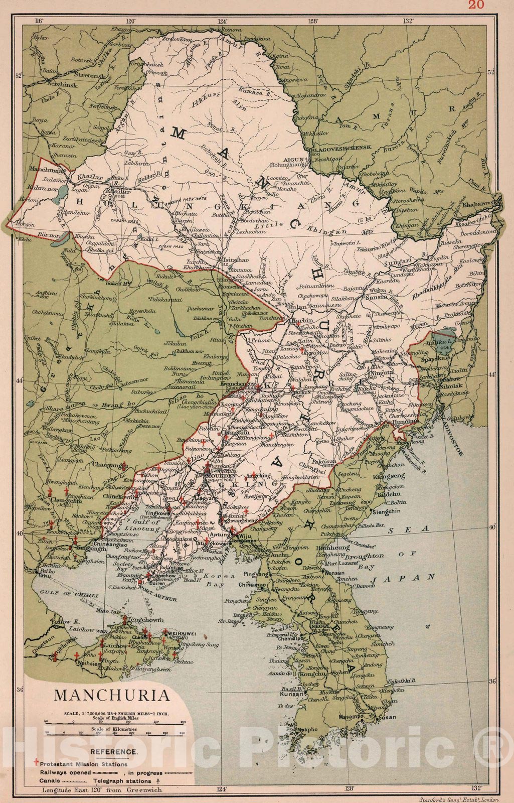 Historic Map : Manchuria. Stanford's Geographical Establishment 1908 - Vintage Wall Art