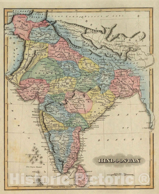Historic Map : World Atlas Map, Hindoostan. 1823 - Vintage Wall Art