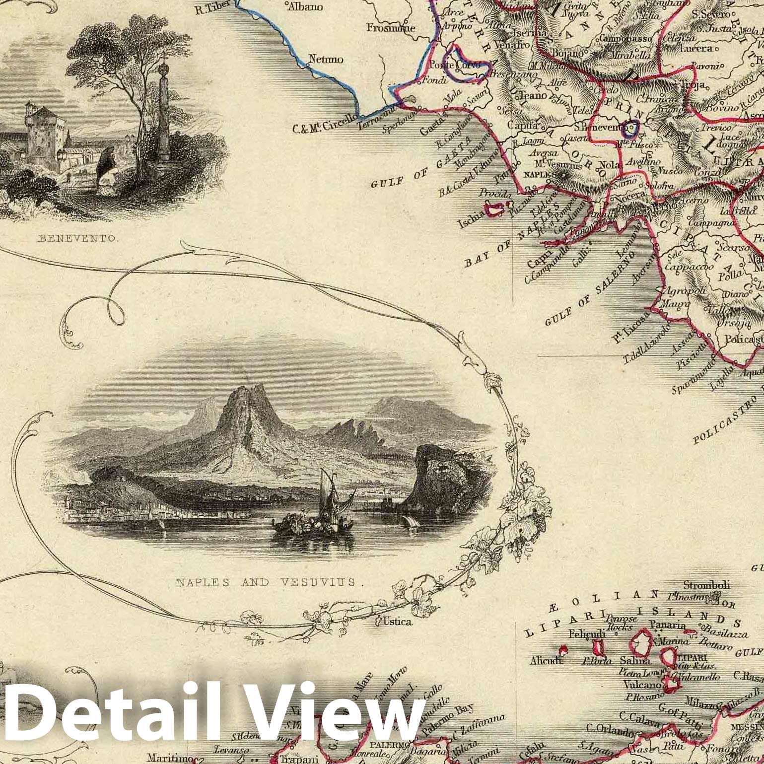 Southern Italy, 1851 - Historical Map Print