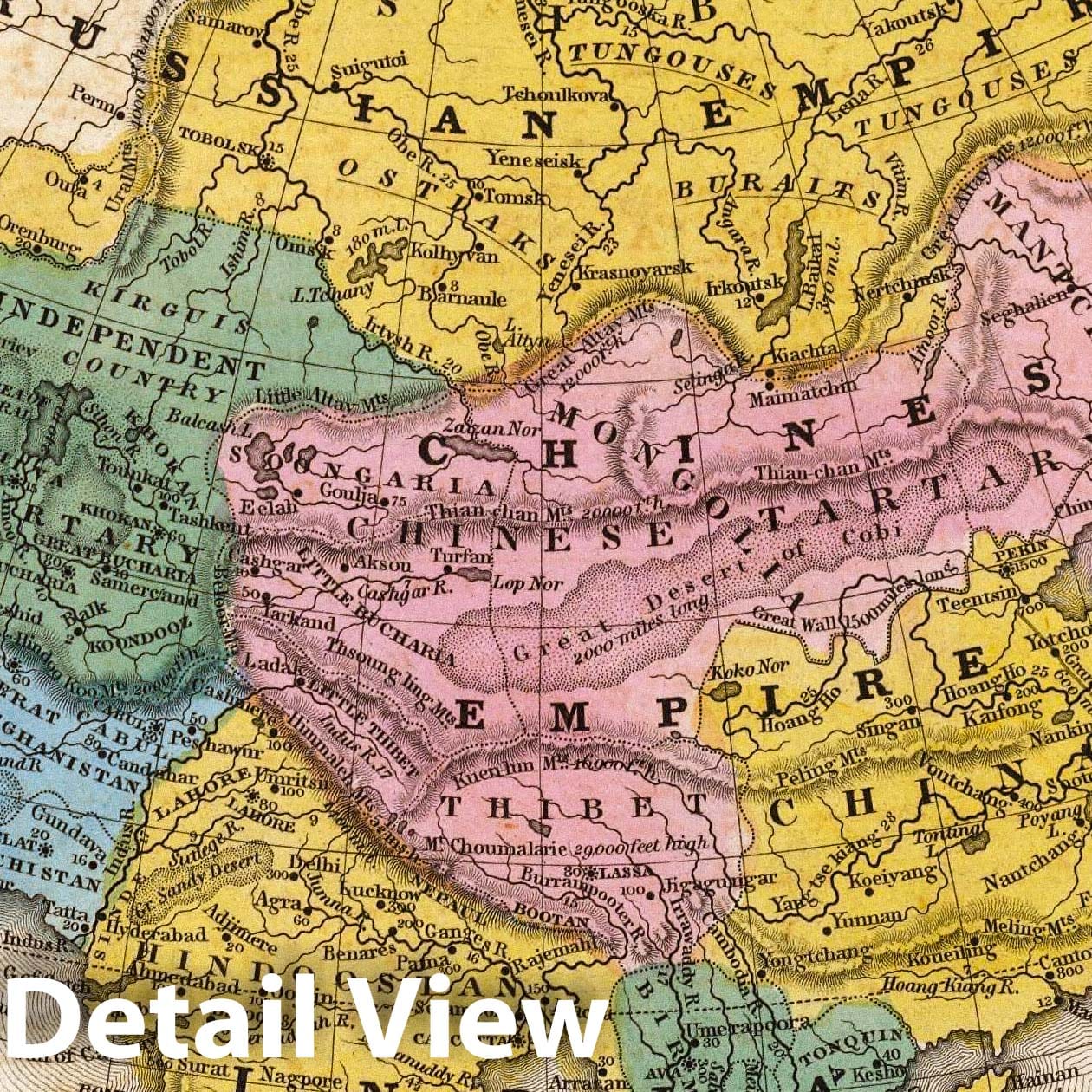 Map of Asia with Palestine Inset - Mitchell's School Geography 1839 Historical Map Print