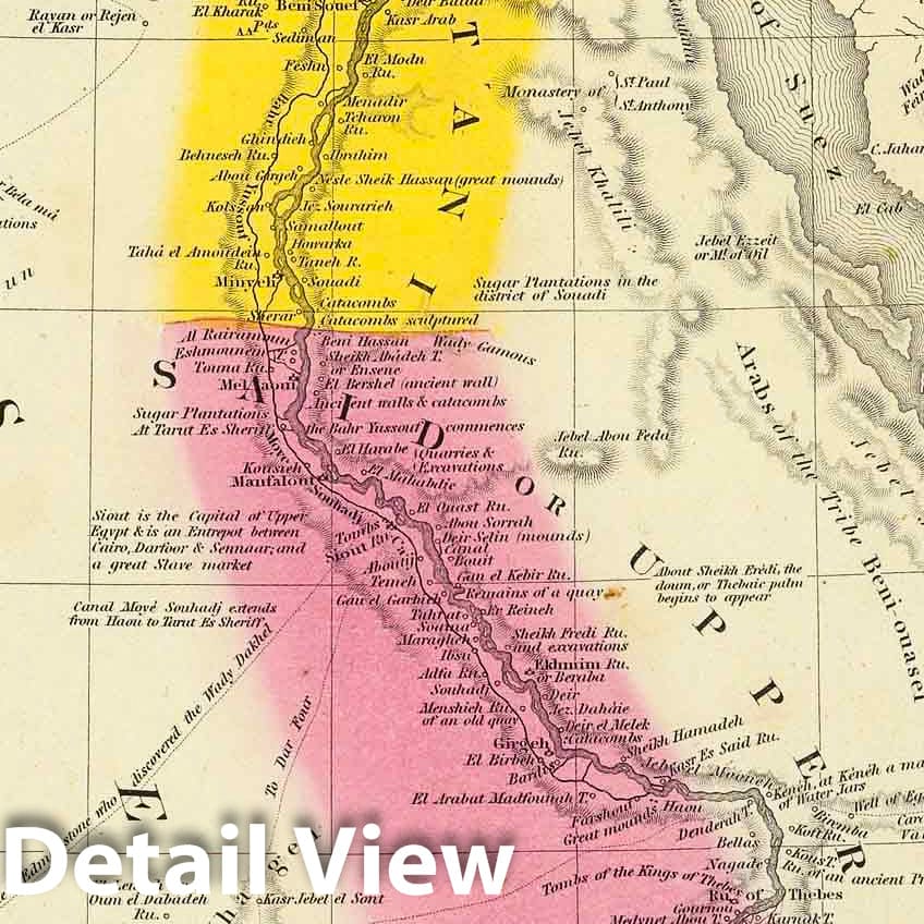 Egypt and Nubia - Route Map, 1846 - Historical Map Reproduction