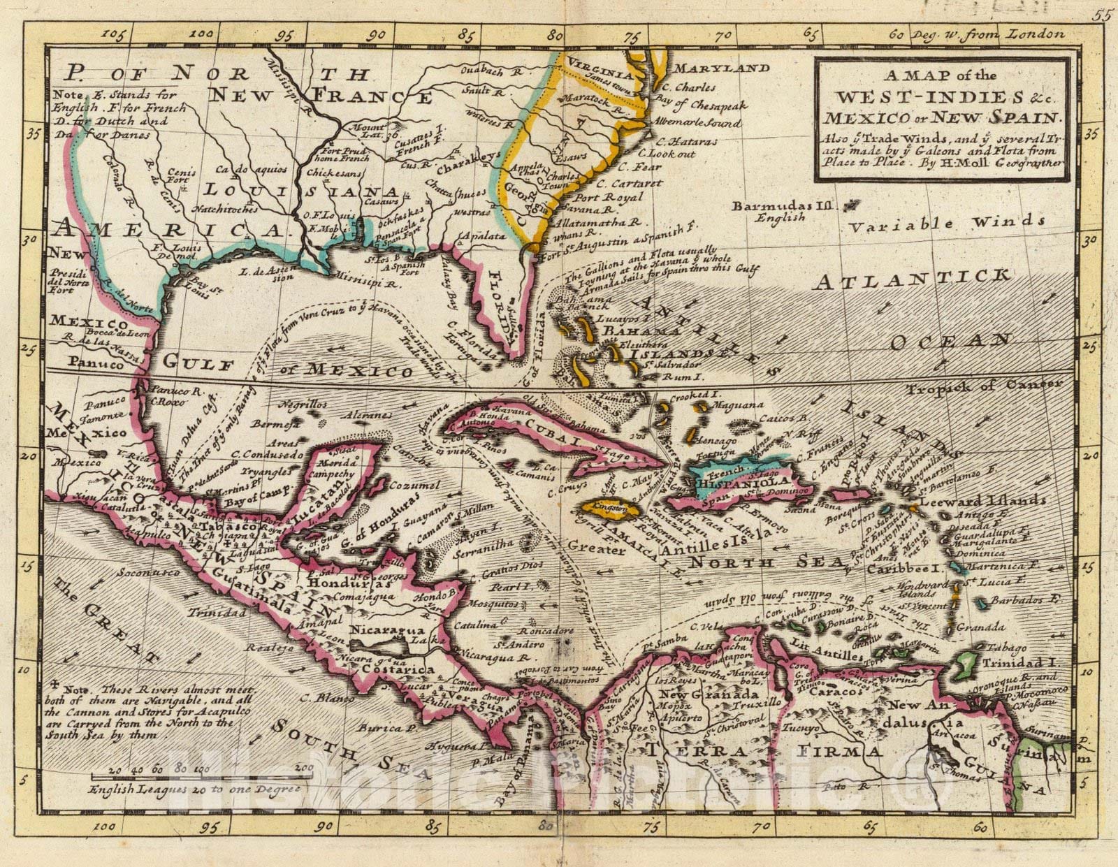 Historic Map : Map of the West-Indies, Mexico or New Spain, 1736 - Vintage Wall Art