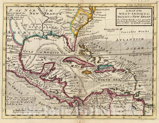 Historic Map : Map of the West-Indies, Mexico or New Spain, 1736 - Vintage Wall Art