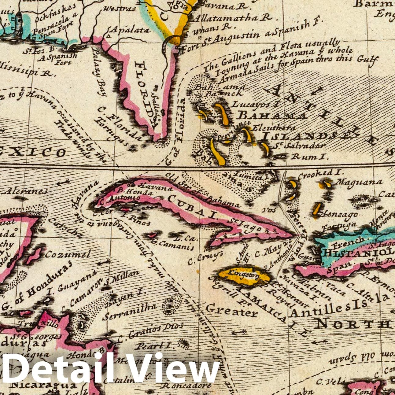 West Indies, Mexico, and Caribbean Area - River Map, 1736 - Historical Map Print
