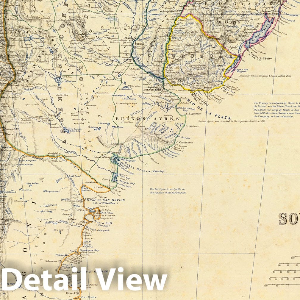 South America, Southern Region - Military Map, 1861 - Keith Johnston Historical Map Print