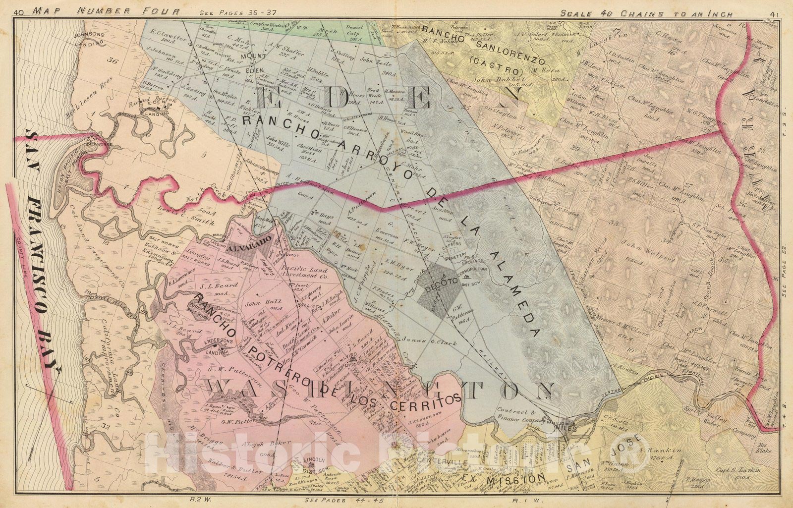 Historic Map : Fremont (Calif), California, Official and historical atlas map of Alameda County, California, County Atlas Map, Alameda Co. 4. 1878, Vintage Wall Art