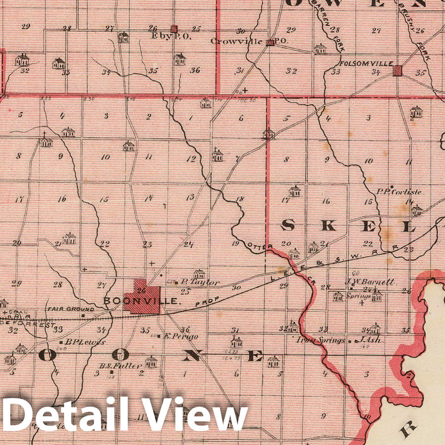 Warrick County, Indiana - Railroad Map, 1876 - Historical Map Print