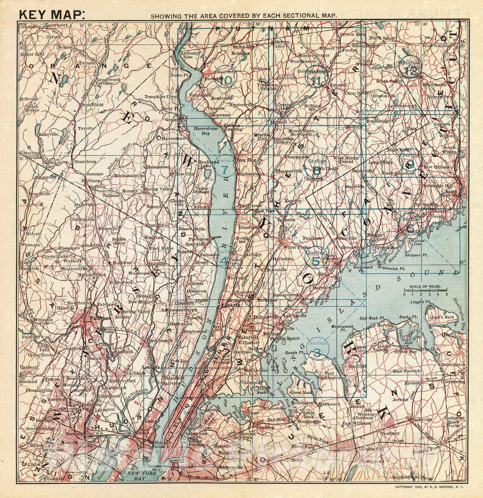 Historic Map : Key map Westchester Co, N.Y, 1895 - Vintage Wall Art