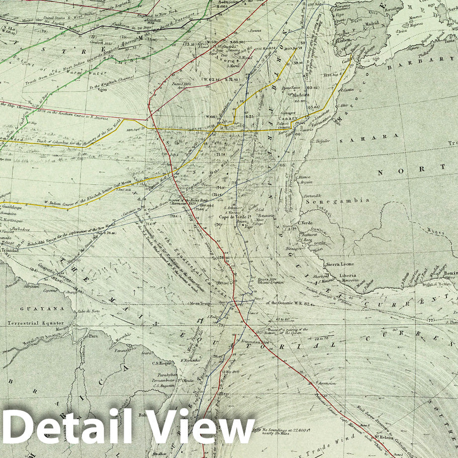 Atlantic Ocean - Nautical Chart, 1856 - Historical Map Print