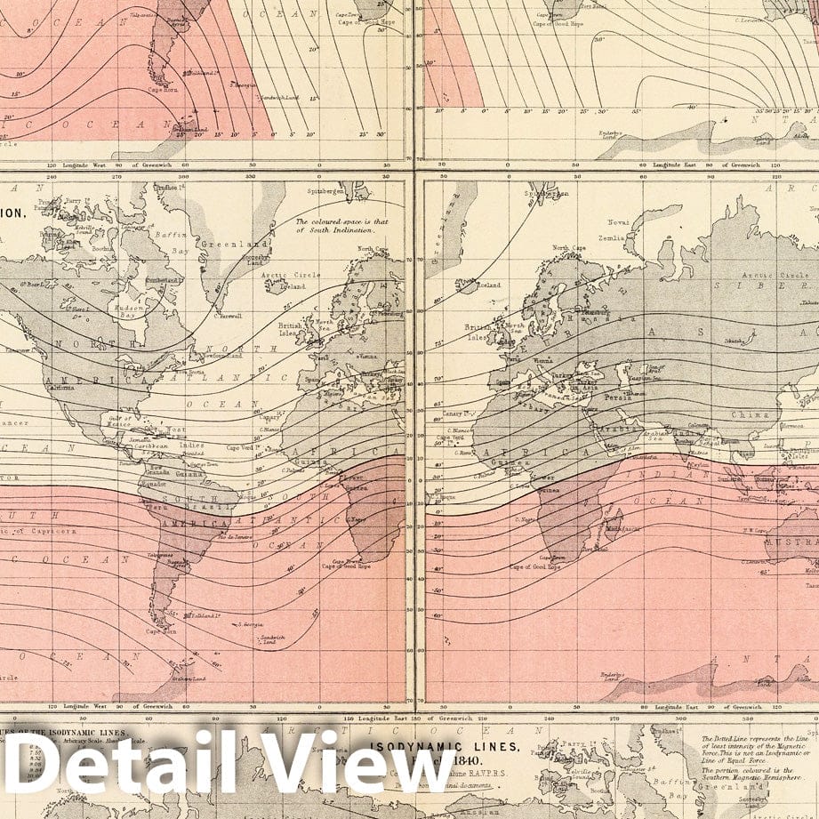 Historic Map : Physical Atlas Map, Terrestrial magnetism. 1856 - Vintage Wall Art
