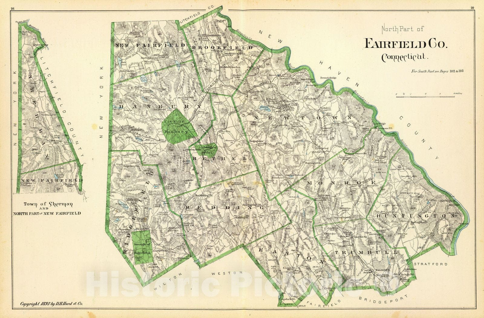 Historic Map : State Atlas Map, Fairfield Co. N. 1893 - Vintage Wall Art