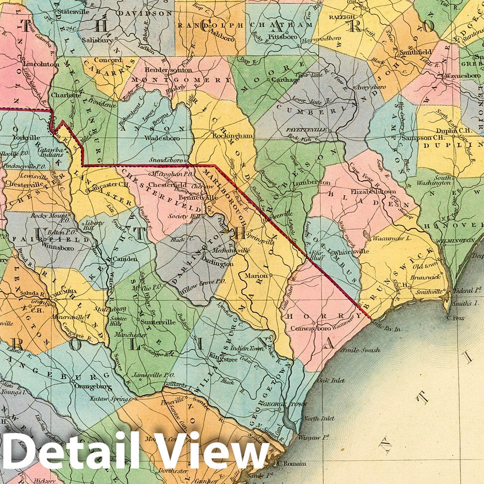 North Carolina and South Carolina with Plan of Charleston, 1832 - Historical Map Print