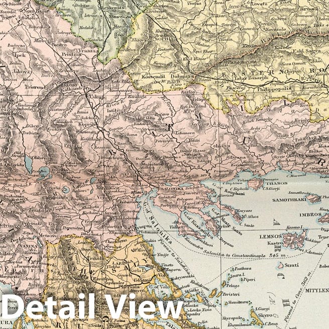Turkey in Europe, Romania, Serbia, Montenegro & Greece - 1891 Railroad Map