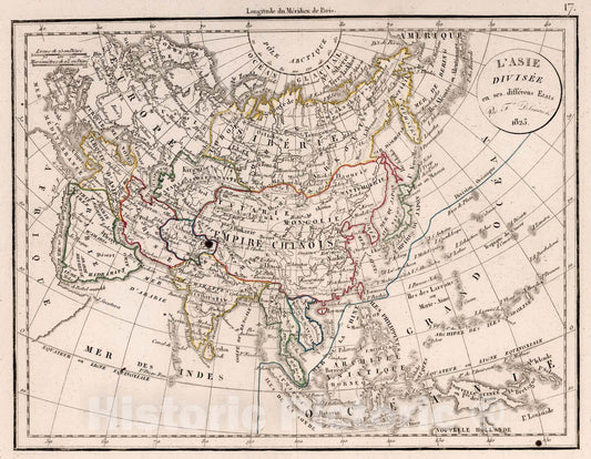 Historic Map : World Atlas Map, L'Asie Divisee en ses differens Etats 1823. 1823 - Vintage Wall Art