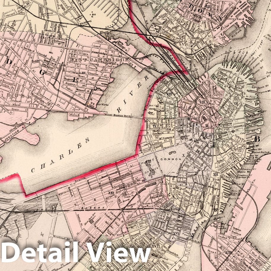 Boston and Adjacent Cities, Massachusetts - Railroad Map, 1884