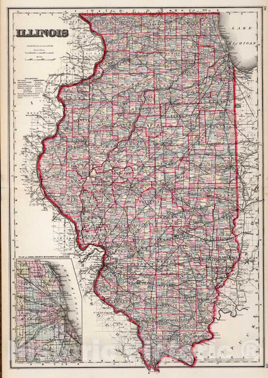 Historic Map : Illinois. 1867 - Vintage Wall Art