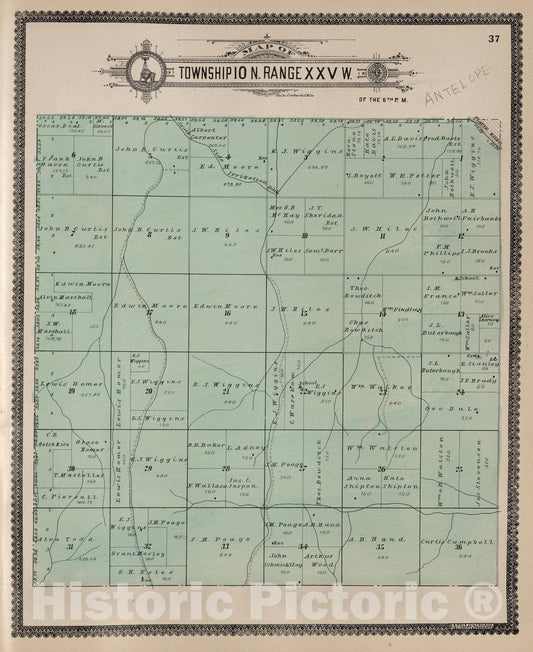 Historic Map : Dawson County Nebraska, County Atlas Map, Township 10 N. Range XXV W. 1904 - Vintage Wall Art