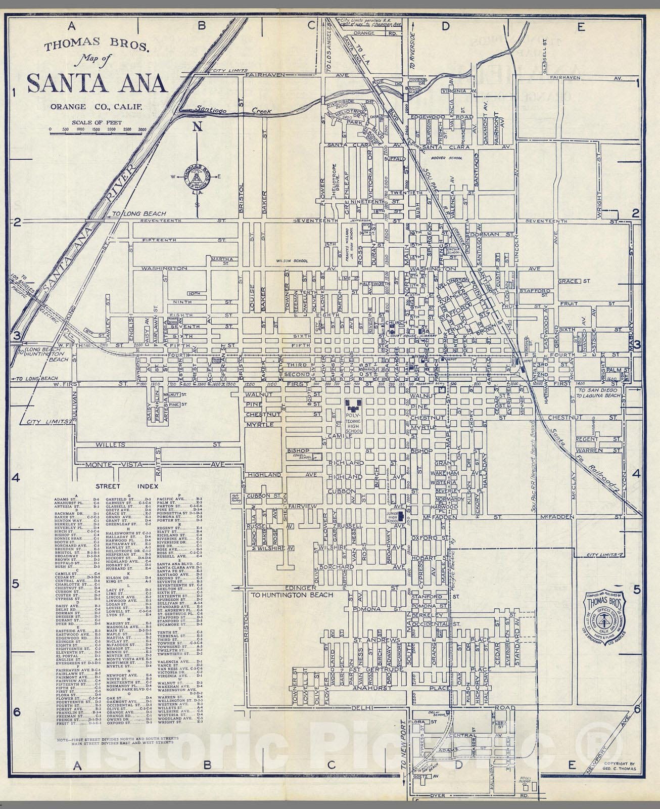 Santa Ana, California - Road Map, 1938 - Thomas Bros. Atlas Print