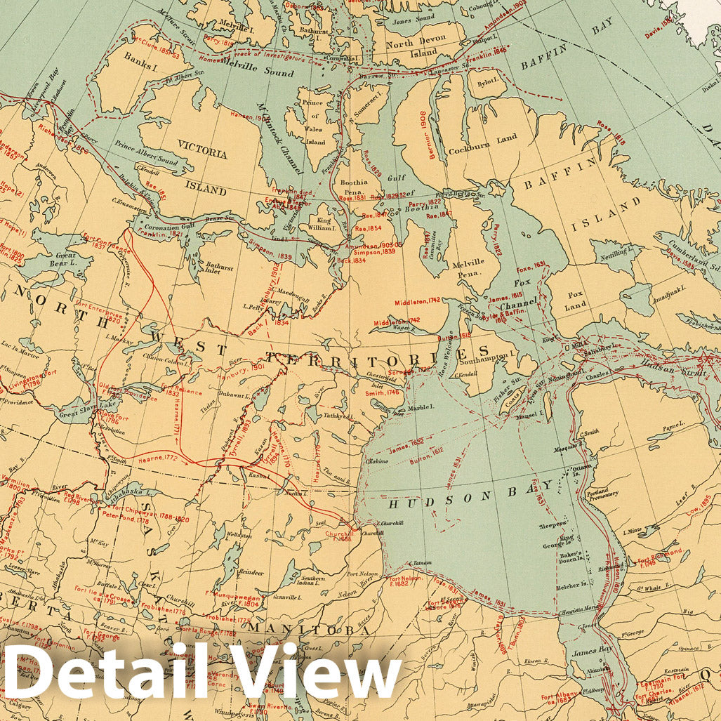 Canada - Explorer Routes, 1915 - Historical Map Print
