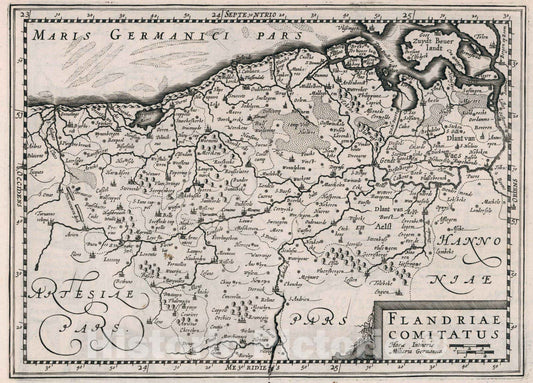 Historic Wall Map : Belgium,Flandriae Comitatus 1636 , Vintage Wall Art
