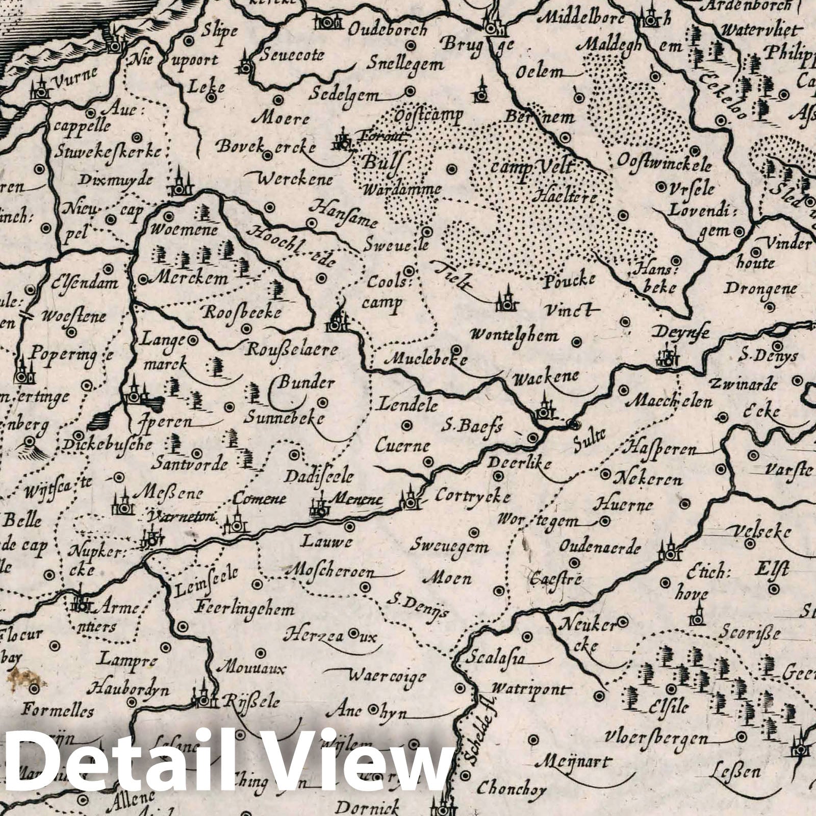 County of Flanders - River Map, 1636 - Historical Map Print