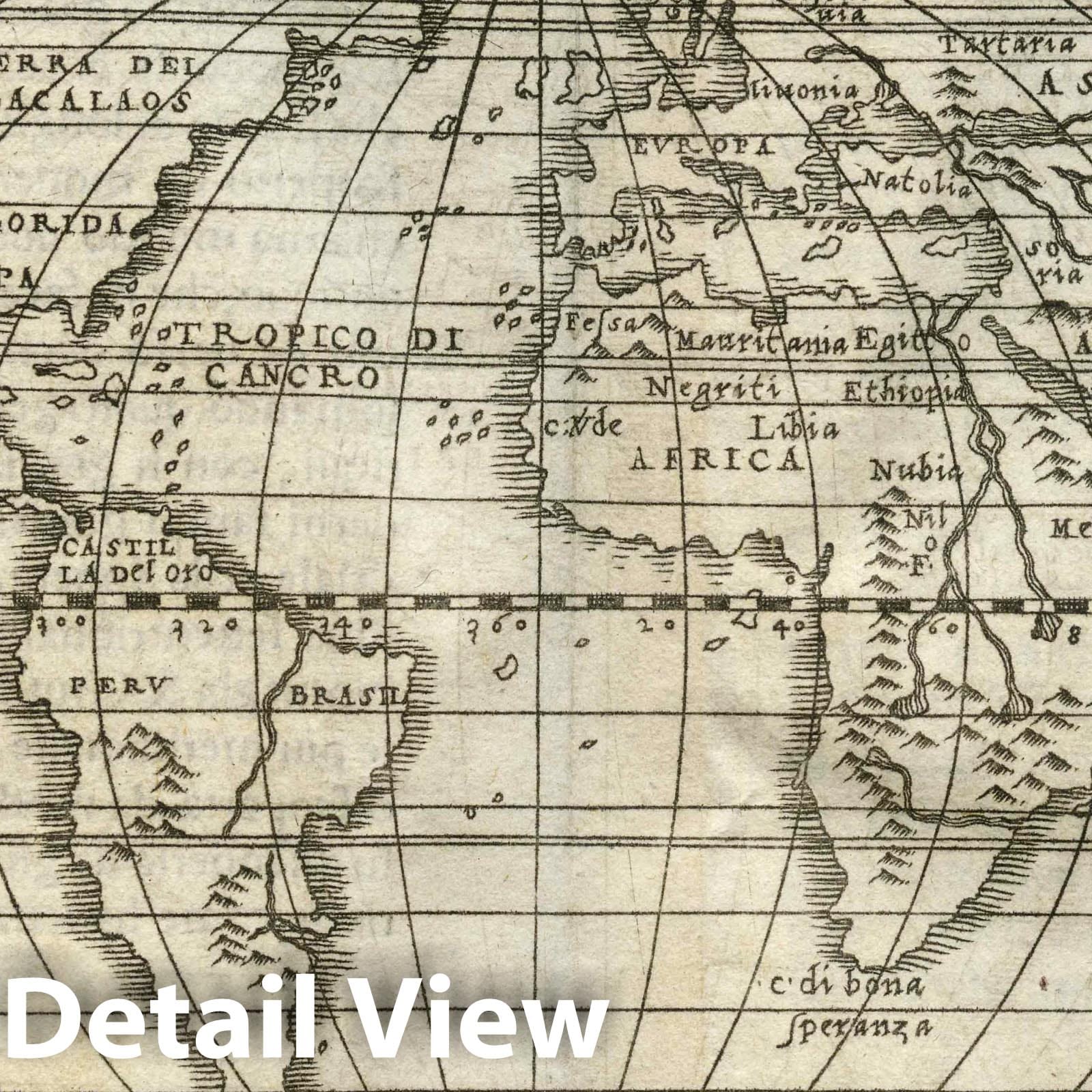 World Map 1548 from Ptolemeo - Gastaldi Historical Map Print