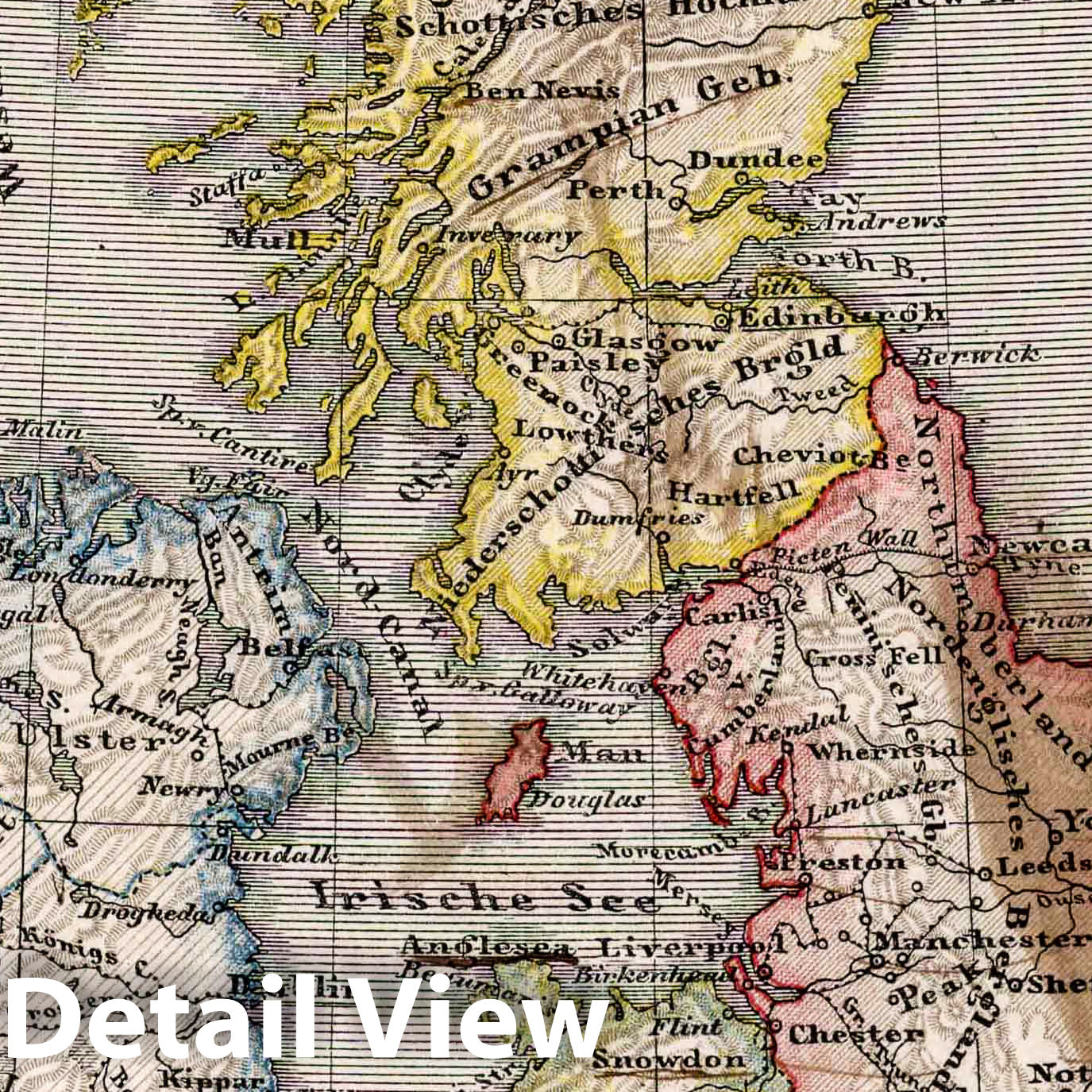British Isles, 1872 - Historical Map Print from German School Atlas